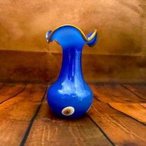 Murano art Glass vase Italian Hand Blown golden lined edge